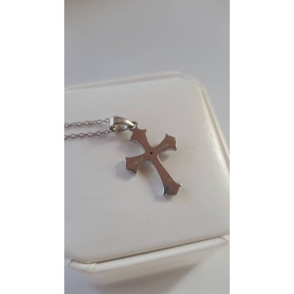 Vintage 925 Diamond Accent Cross Pendant Necklace - Picture 7 of 10
